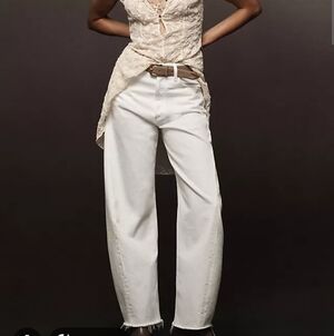 Agolde Luna Pieced High-Rise Barrel-Leg White Jeans Sz 32 Button Fly Denim
